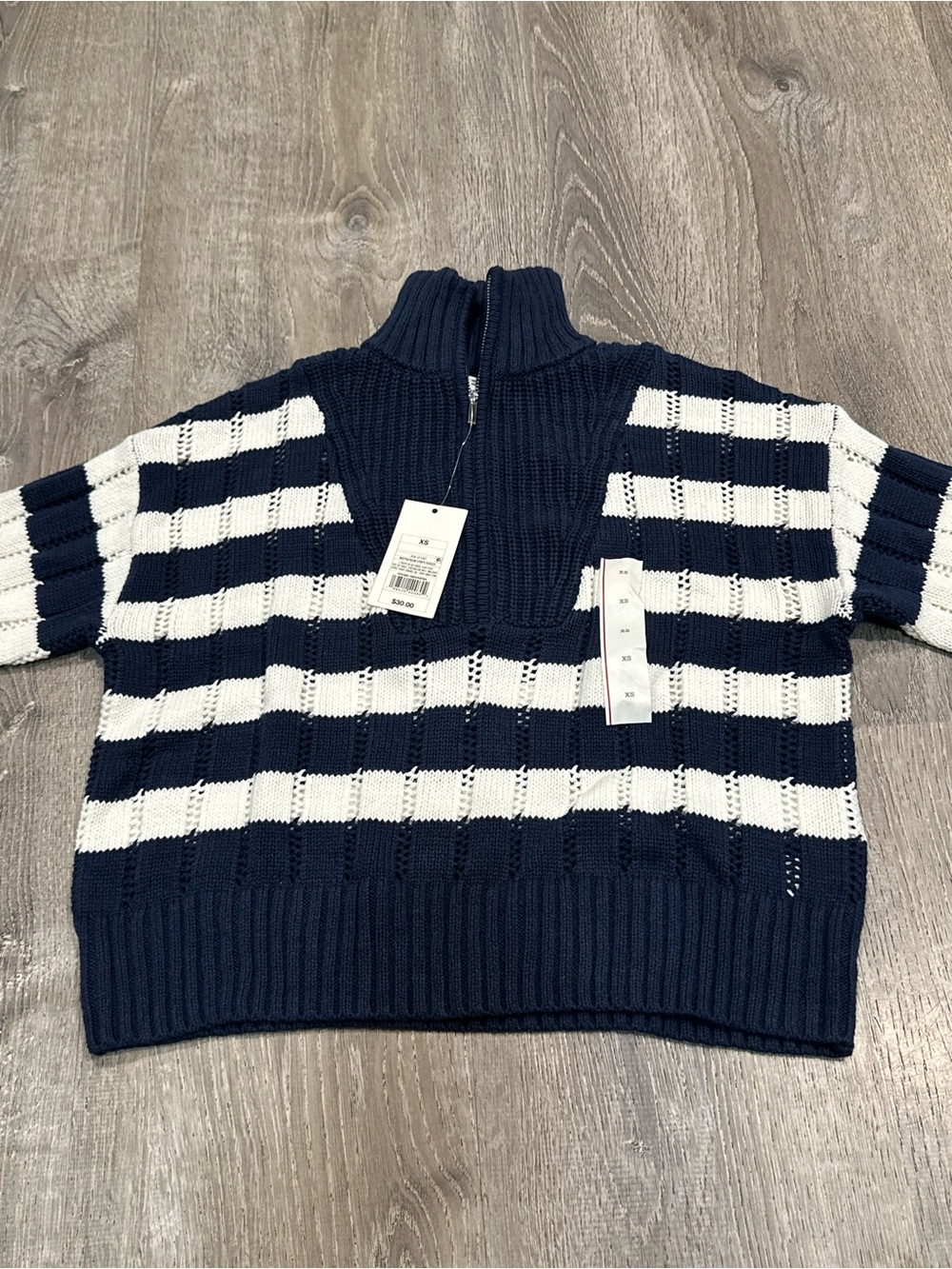 🌼3/$20 Striped Half-Zip Navy and White Knit Sweater
